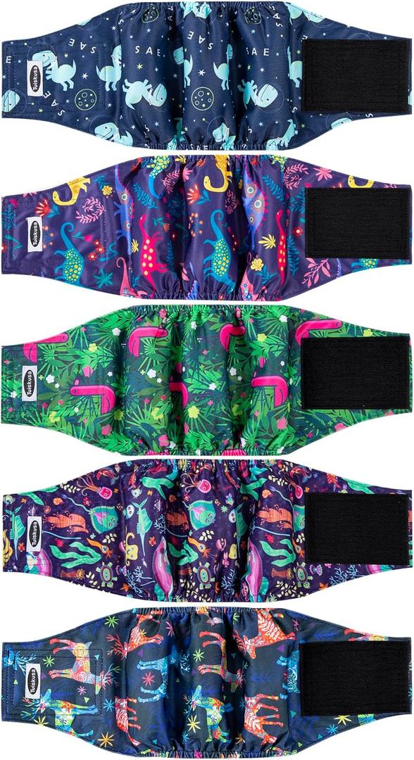 Tuiskusa Male Dog Diapers, High Absorbing Dog Belly Bands for Male Dogs, Washable Reusable Dog Male Wraps(5 Pack)