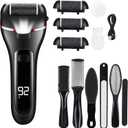 zikillya Electric Foot Callus Remover, 16 Pack Foot File Pedicure Kit Tools,Waterproof Foot Scrubber Dead Skin Remover with 3 Roller Heads & 2-Speed Power Pedicure Tools for Feet Hands Heel (Black)