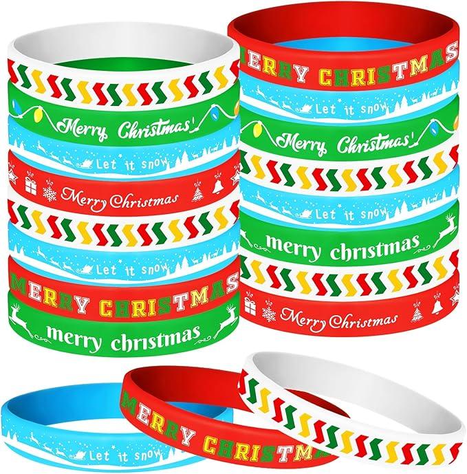 NEBURORA 48 Pack Christmas Wristband 6 Style Silicone Bracelet Wristbands Xmas Rubber Band for Christmas Party Decor 6 Xmas Pattern Wrist Band Party Supplies