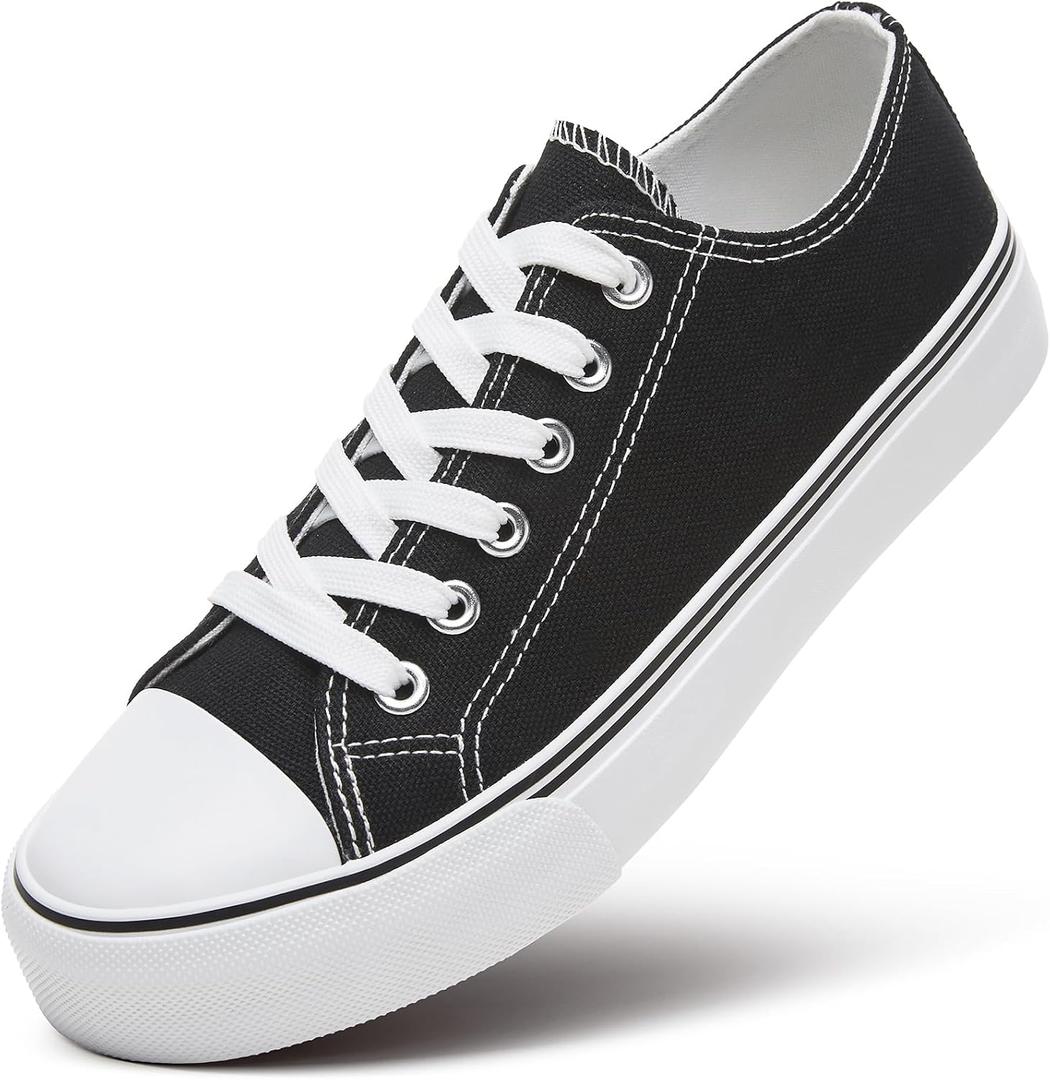 ZGR Womens White Tennis Shoes for Women,Lace up Canvas Sneakers,Casual Walking Canvas Shoes 9