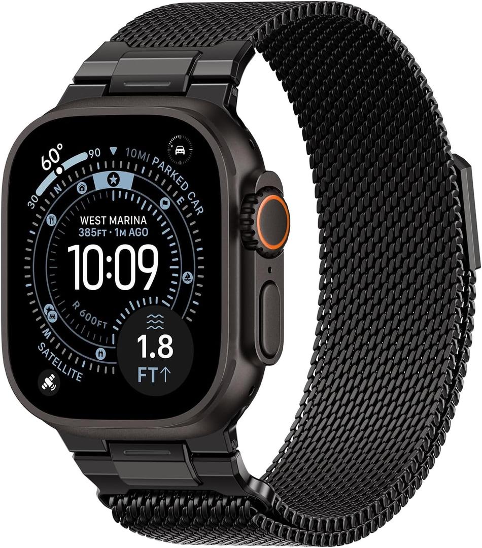 BXUXOHS Milanese Loop- Compatible with Apple Watch Ultra 3 2 1 Band for Men 49mm 46mm 45mm 44mm 42mm 41mm 40mm 38mm,Magnetic Mesh Metal Strap Wristband for iWatch SE 3/2 Series 11/10/9/8/7/6/5/4 Ultra (08-All Black)