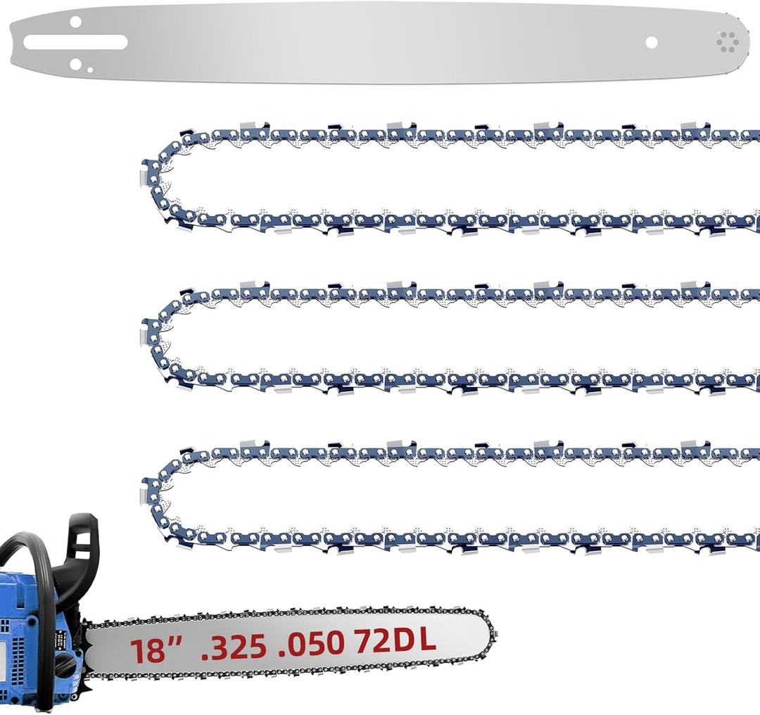 18 Inch Chainsaw Bar and M72 Chain Combo Fit Husqvarna, .325" Pitch .050" Gauge 72 Drive Links Replacement Chains Fit Husqvarna 435, 440, 545, 345, 350, 51, 55 RANCHER, 550XP (3 Chains+ 1 Bar)