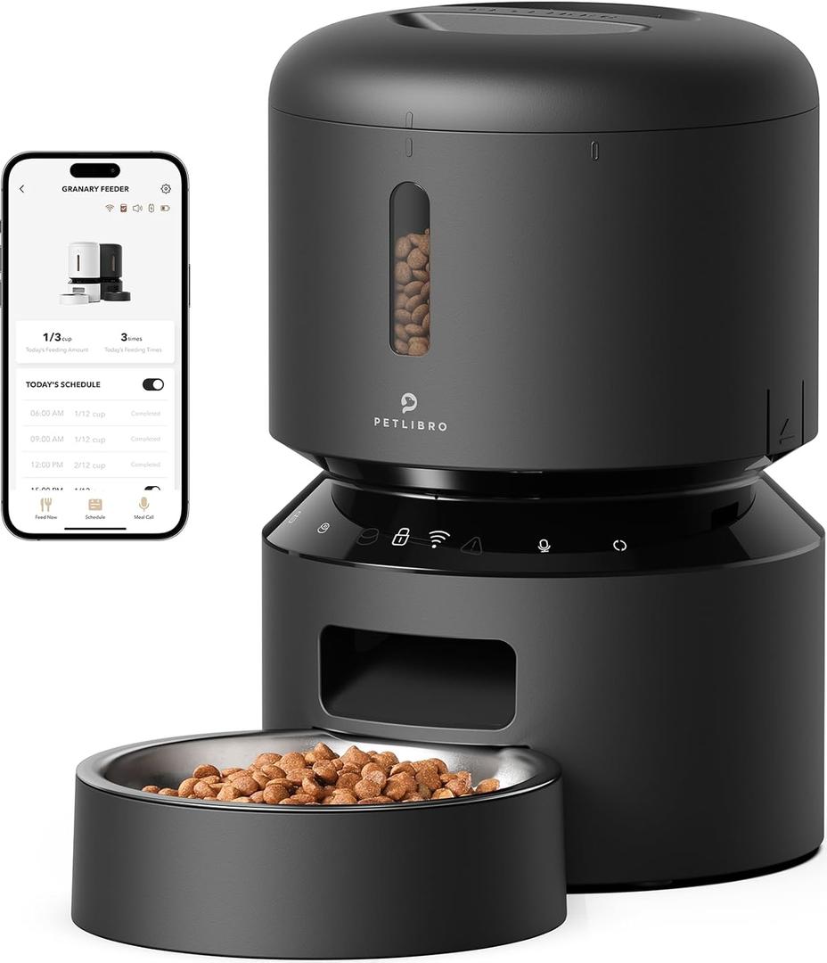 PETLIBRO Automatic Cat Feeder, 5G WiFi Pet Feeder with Freshness Preservation, Timed Cat Feeders for Dry Food, Up to 48 Portions 10 Meals Per Day, Granary Pet Feeder for Cat/Dog (Black)
