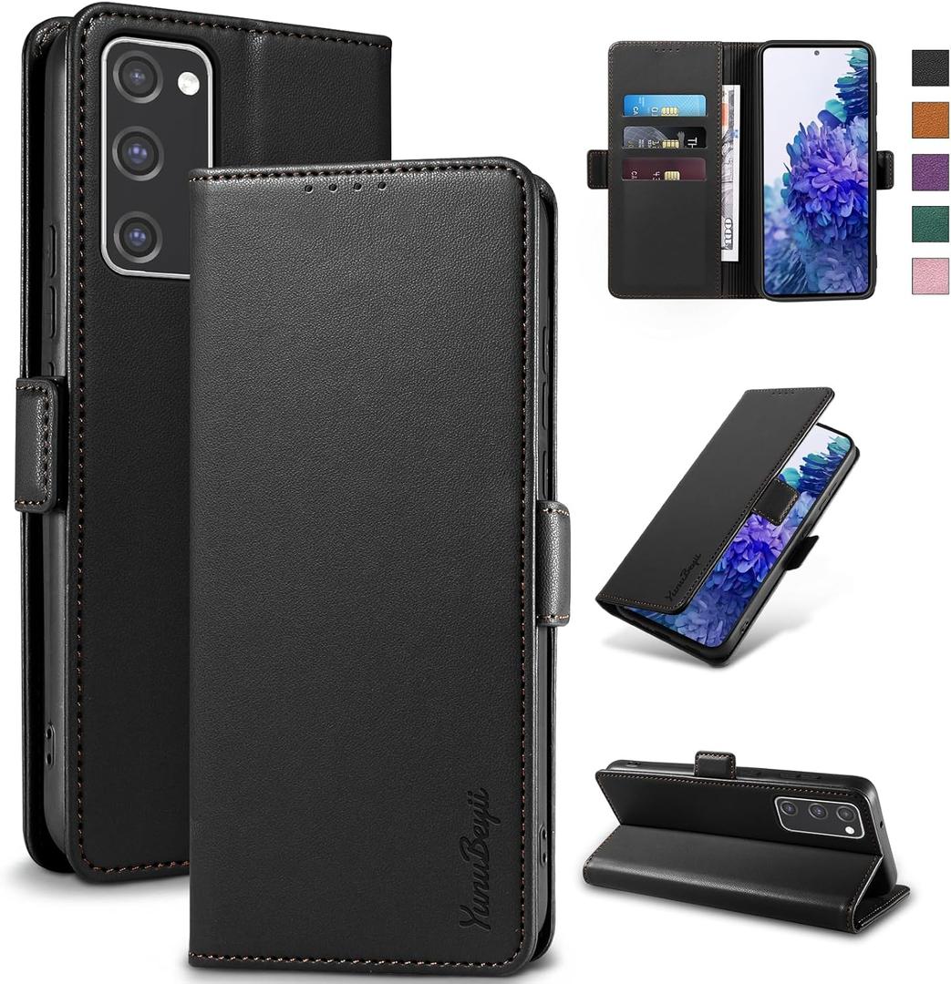 Wallet Flip Case for Samsung Galaxy S20 FE 5G - [RFID Blocking] Luxury PU Leather Card Holder Magnetic Phone Cover with Kickstand,Shockproof Protective Case,Black