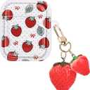 CameCosy Cute Strawberry Case for Airpods 1/2 Cover with Lovely Keychain, Cute Unique Design Women Girls Protective Shockproof Soft TPU Premium Cover for Airpods 2nd Generation