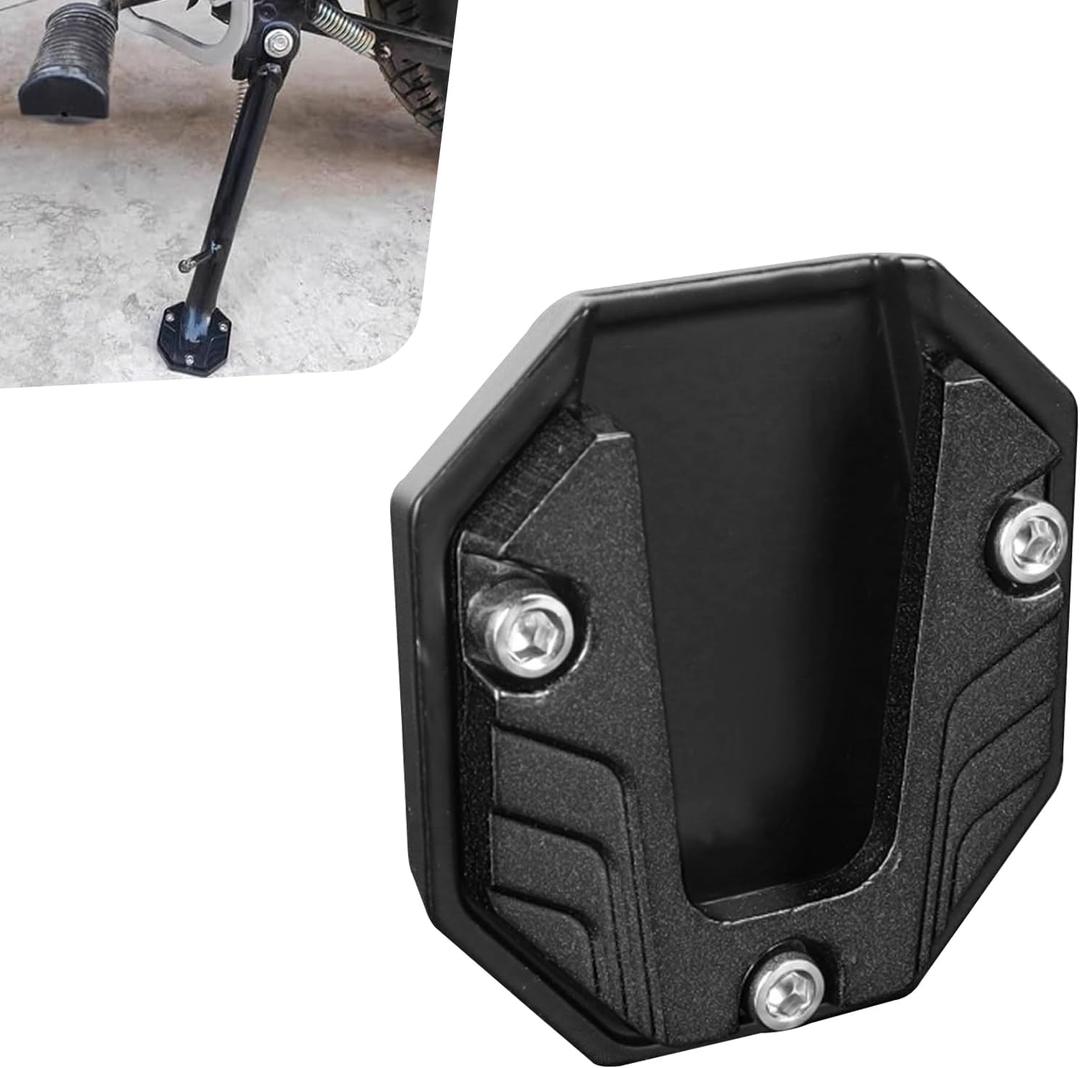 Motorcycle Kickstand Pad, Alloy Non-slip Side Support Extension Plate, Anti-sink Parking Stand Foot Mount with Enlarged Bottom, Universal Modification Accessory for Motorcycles (Black)