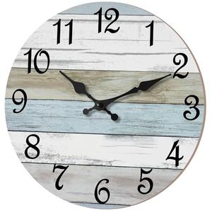 CHYLIN Wall Clock 14 Inch Bathroom Clock, Rustic Wall Clocks Battery Operated, Silent Non Ticking Wooden Coastal Beach Clock for Kitchen, Living Room, Bedroom, Office (White)