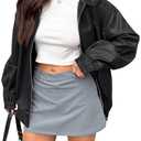 Caracilia Women's Oversized Leather Jacket Faux Suede Motorcycle Coat 2025 Fall Fashion Outfits Winter Clothes Grey L