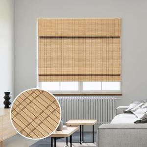 SMONTER Bamboo Roman Shades for Windows-Cordless Wooden Woven Blinds Light Filtering Bamboo Roll up Shades UV Protection and Easy Set up for Door and Countryhouse, 26" W x 64" H, Natural