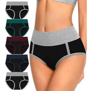 DUKAWA Women Underwear Cotton High Waisted Soft Briefs Full Coverage Comfort Panties Multipack, 5 Pieces, 2XL