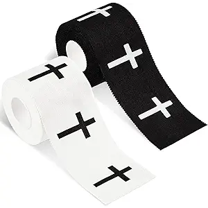 2Pcs Christian Athletic Tape 2in x 23ft Cross Sports Tape Religious Cotton Zinc Oxide Sports Wristbands Jesus Cross Wrist Tapes for Football Baseball Athlete Tennis Gymnastics First Aid Injury Wrap