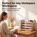 OPNICE Desk Organizers and Accessories, 4-Tier Office Desk Accessories & Workspace Organizers with Drawer and Pen Holder, Desktop Paper Tray File Organizer for Home Office Supplies, Gold
