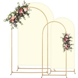 Toolterritary 2 Metal Arch Backdrop Stand and 2 Cover Set, Sturdy 7.2FT, 6FT Party Backdrop Set, Wedding Arch Frame and Cover Set for Birthday, Baby Shower,Christmas, Anniversary(Beige)