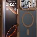 Magnetic 3 in 1 for iPhone 17 Pro Case, [Omni-Directional Protection] with 1x Screen Protector + 1x Camera Cover, [Seamless Work with Magsafe] Shockproof Slim Thin Matte Case for iPhone 17 Pro Brown