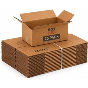 BOX USA Shipping Boxes Medium 12"L x 9"W x 4"H 25-Pack - Corrugated Cardboard Box for Moving, Mailing, Packing, Packaging and Storage