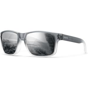 Polarized Sunglasses UV400 with Mirror Coating. Classic Minimalist Design, Stylish to Stand Out in Sunshine (Grey/White Gradient)