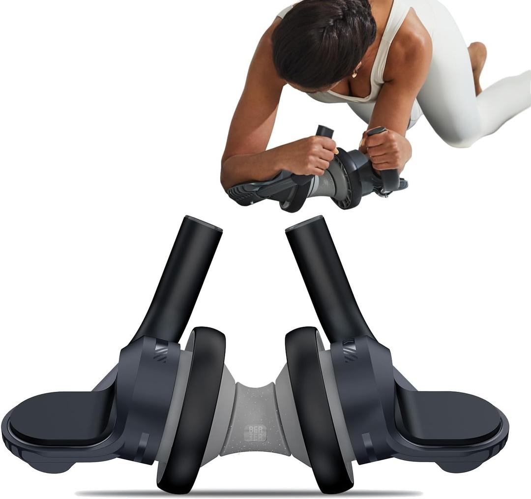 BERTER Fitness Ab Roller Wheel with Elbow Support Abdominal Trainer Roller Workout Equipment for Home and Gym Exercise Roller for Men and Women (Grey)