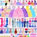 80 PCS Doll Clothes and Accessories 5 Wedding Gowns 9 Fashion Dresses 3 Tops 3 Pants 1 Evening Dresses 2 Swimsuits Bikini 20 Hangers 18 Shoes and 22 Accessories Toys for 11.5 inch Doll
