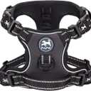 PoyPet 2019 Upgraded No Pull Dog Harness with 4 Snap Buckles, 3M Reflective with Front & Back 2 Leash Hooks and an Easy Control Handle for Small Medium Large Dogs[NO NEED Go Over Dogs Head] (Black,M)