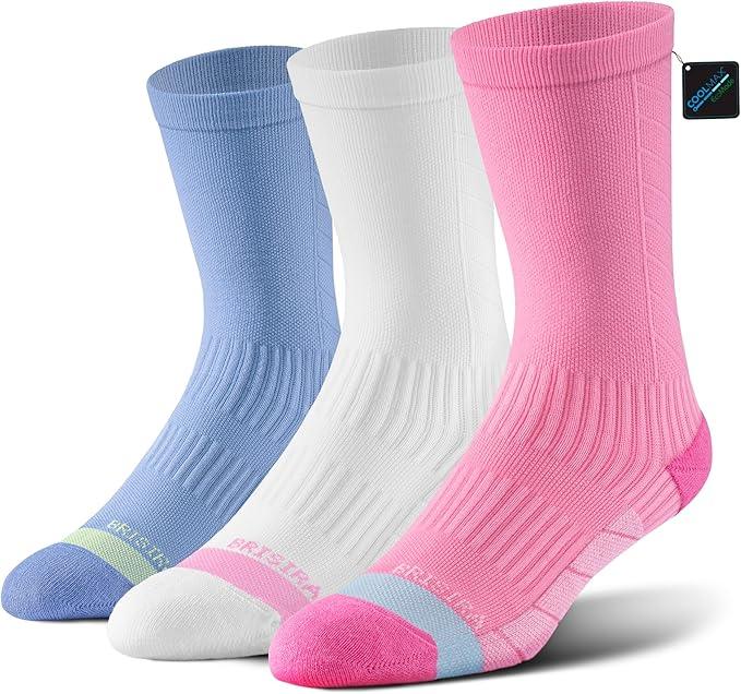 BRISIRA Bamboo Viscose Women Compression Running Socks Cushioned Anti Blister Moisture Wicking Crew Athletic Socks M