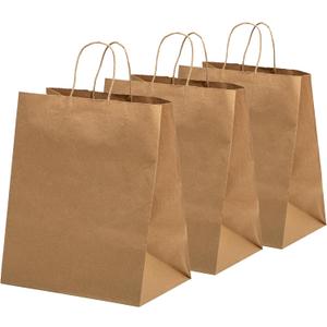 FMP Brands 100 Pack 10x7x12 Inches Kraft Paper Gift Bags with Handles Bulk, Durable Brown Paper Bags for Party Favors, Craft Gift Bag for Birthday Packaging, Small Business and Shopping Lunch