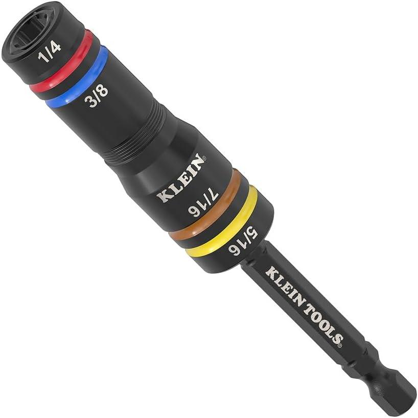 Klein Tools 651QS Quad Socket, 4 Sizes in 1 Socket, 4-in-1 Color Coded SAE Impact Rated, Heavy Duty, 1/4-Inch Drive, 3-1/2-Inch Shaft