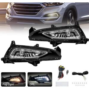 LED&DRL Fog Light Fit For 2016 2017 2018 Hyundai Tucson, A Pair Of Front Bumper Fog Lamps With Clear Lens And Covers