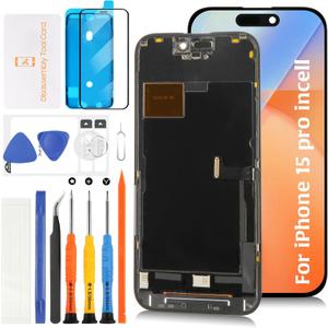TFT for iPhone 15 Pro LCD [120Hz Promotion+Sensor Cable] Screen Replacement Display Touch Digitizer Assembly A2848 A3101 A3102 A3104 with Repair Tools