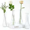 VIVIRENOIR Glass Tall Bud Vases for Centerpieces, Ribbed Flower Vase in Bulk Set of 4, Modern 8" Slim Floral VaseS for Wedding Party Dining Table Decor