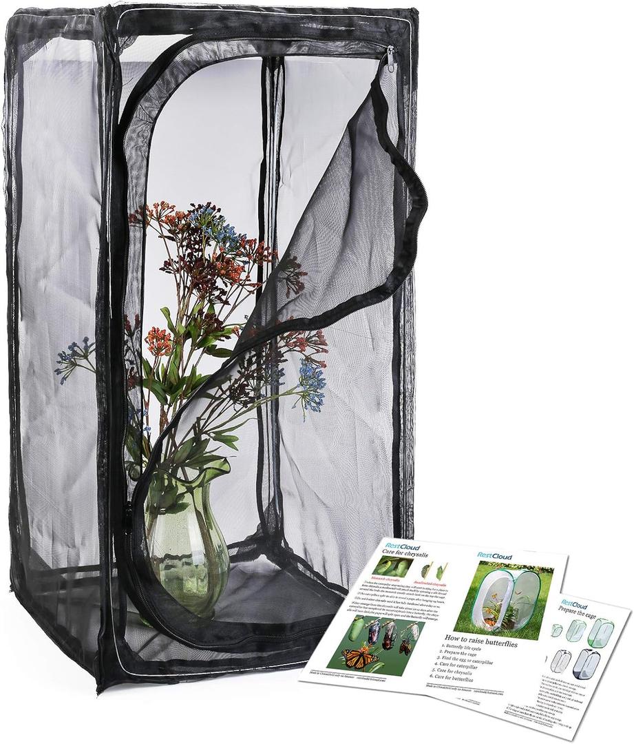 30" Heavy Duty Monarch Butterfly Habitat, Outdoor Collapsible Insect Mesh Cage Terrarium Pop-up with Zipper Protection