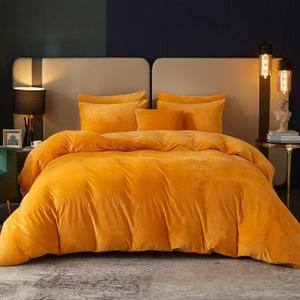 SE SOFTEXLY Velvet Duvet Cover Queen Size, Ultra Soft Flannel Duvet Cover 3Pcs Solid Breathable Silky Velour Comforter Cover, Luxury Cozy Winter Duvet Cover Set with 2 Pillowcases, 90" x 90", Yellow
