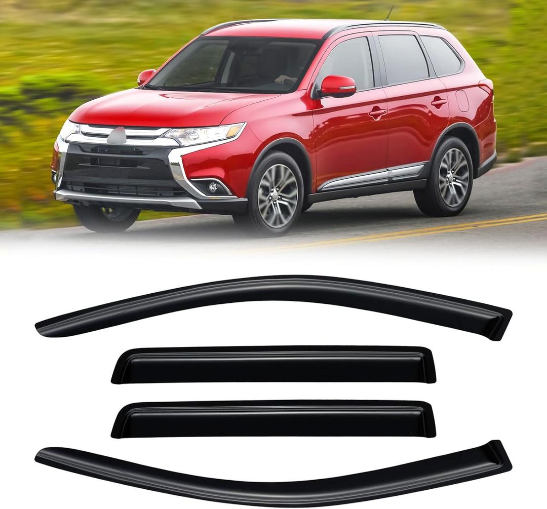 Rain Guards for 2011-2020 Mitsubishi Outlander (Excludes Sport), Out-Channel Window Visor Shields Vent Deflector Shade Wind Dark Smoke 2012 2013 2014 2015 2016 2017 2018, Tape-On Outside-Mount, 4PCS