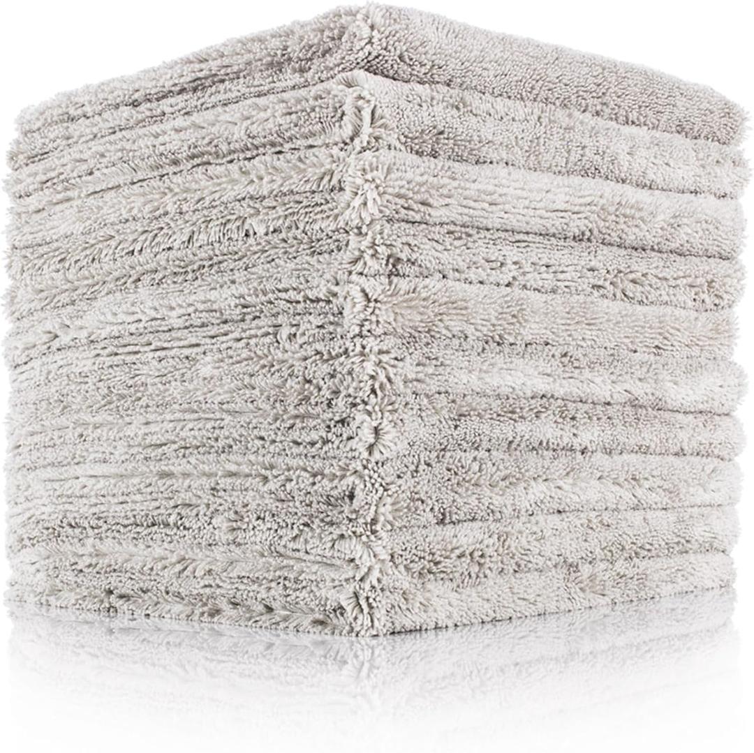 The Rag Company - Creature Edgeless Auto Detailing Towels; Professional 70/30 Blend, Dual-Pile Plush Microfiber, Buffing & Polishing, 420gsm - 16in x 16in - Ice Grey - 10-Pack