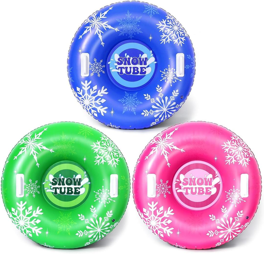 Snow Tube 36" Inflatable Snow Sled Thickened Heavy Duty Hard Bottom PVC Sleds with Handles Outdoor Winter Toys for Outdoor Sledding Sports Gift Supplies