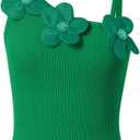 Women's Summer Tank Tops with 3D Floral Beaded Knit Ribbed U-Neck Tank Tops Sleeveless Casual Slim Fit Cami Shirts Size L