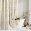 Beige Boho Shower Curtain 72 x 72 Modern Farmhouse Shower Curtain Bohemian Chic Tufted Chevron Textured Striped Minimalist Shower Curtains Woven Fabric Beige Shower Curtains