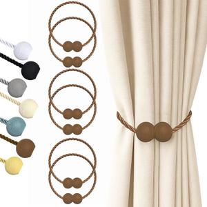 Hion Magnetic Curtain Tiebacks Dark Brown 6 Pack, Curtain Tiebacks Buckles Holdbacks Holders Hooks Clip for Home Bedroom Office Decorative Thick or Thin Curtain