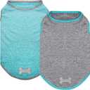 KYEESE 2 Pack Sun Protection Dog Shirts Quick Dry Soft Stretchy Dog T-Shirts with Reflective Label Tank Top Sleeveless Vest Pet Clothes, Large, Grey+Blue
