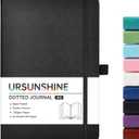 Dotted Journal/Notebook - Dot Grid Hard Cover Notebook, Premium Thick Paper with Fine Inner Pocket, Black Smooth Faux Leather, Pen Loop, 5.3''8.26'' - Black