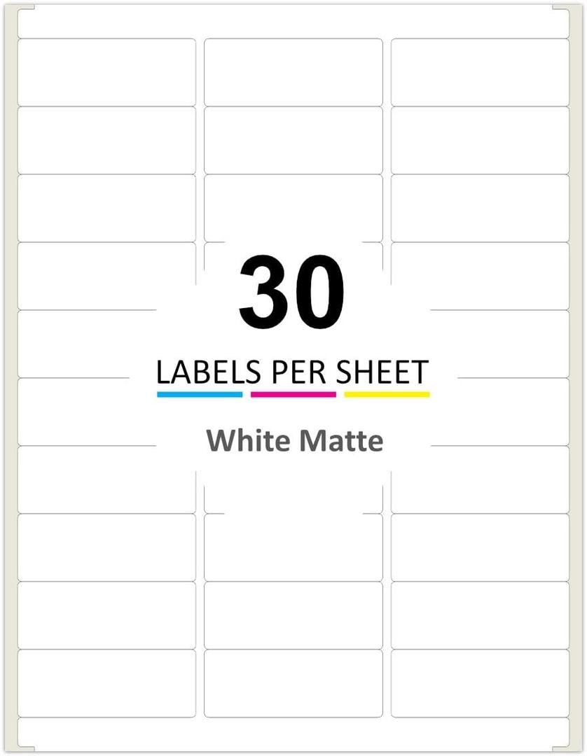 Printable Address Labels for Laser & Inkjet Printers Blank Mailing Labels 30 Labels per Sheet 2.625 x 1 Inch (3000/100 Sheets)