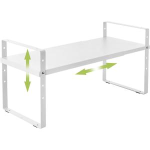 Across-Star Expandable Cabinet Shelf Organizer Rack, Stackable Kitchen Counter Storage Shelves Stand, Adjustable Height Pantry Shelf Spice Rack (White, 1 Pack)