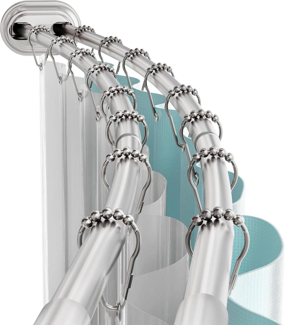 Zenna Home Double Curved Shower Curtain Rod, No Drill, 50-72 Inch Adjustable Tension Curved Shower Rod for Bathroom, Rustproof Double Rod, Non-Slip, Adds Room in Shower, Satin Nickel