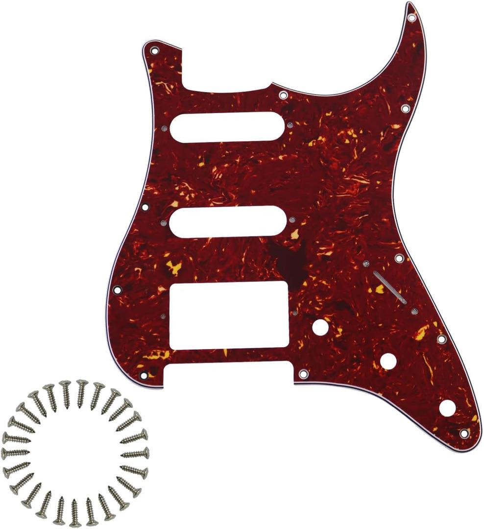 HSS 11 Hole Strat Pickguard ST Pick Guard Scratch Plate for Fender USA/Mexican Standard Stratocaster Modern Style Electric Guitar,Red tortoise 4ply