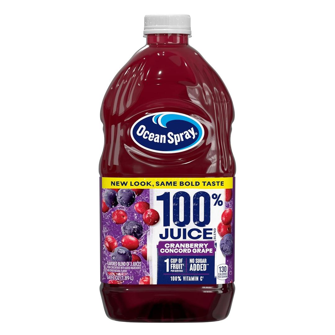 Ocean Spray 100% Juice Cranberry Grape Juice Blend, 64 Fl Oz Bottle (Pack of 8), Best By: 15/DEC/2025