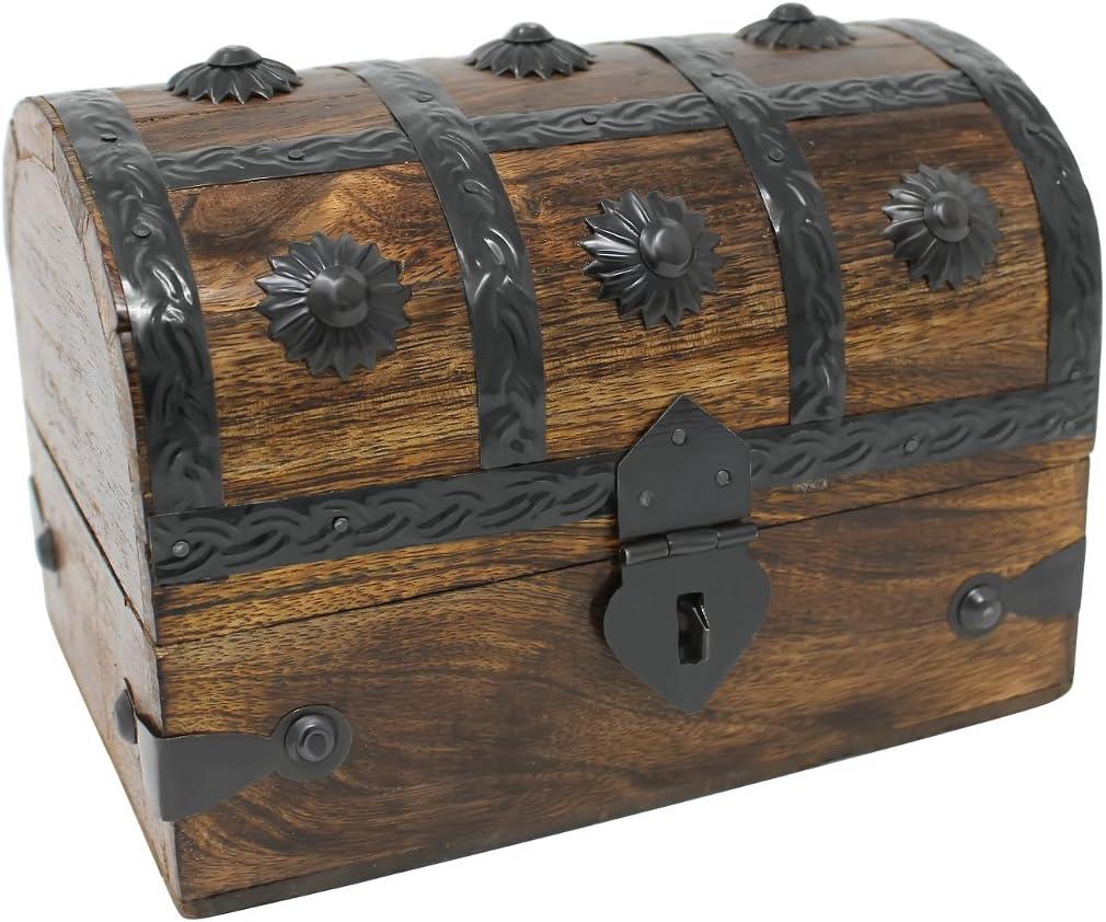 Nautical Cove Treasure Chest Keepsake and Decorative Wood Box (Medium 6.5x4.5x4.5) - Storage Box, Wooden Box with Hinged Lid, Rustic Storage, Pirate Storage Box, Vintage Wooden Chest
