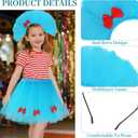 Blue Tulle Tutu Costume Accessories Set Layered Tulle Tutu Skirt with Bow Headband for Halloween Party Cosplay (Blue)