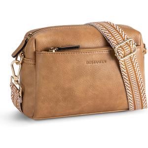 BOSTANTEN Small Crossbody Purse for Women Triple Zip Cell Phone Leather Handbag with Colored Shoulder Strap (P02-camel Brown)