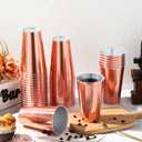 Jingmore 100 Pack 16 oz Disposable Plastic Cups Aluminum Party Tumbler Stackable Plastic Drinking Cups for Hot Cold Drinks Coffee Cocktail Beverage for Wedding Birthday Graduation Picnic(Rose Gold)