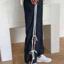Fisoew Womens Wide Leg Track Pants Casual Elastic Waist Bow Tie Y2K Baggy Sweatpants with Pockets Navy (Blue)