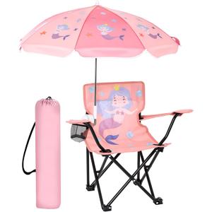 Outdoor Toddler Camping Chair with Umbrella Foldable Beach Chairs with Safety Lock for Kids Waterproof Lawn Kids Folding Chair for Outside Beach Travel(Mermaid)